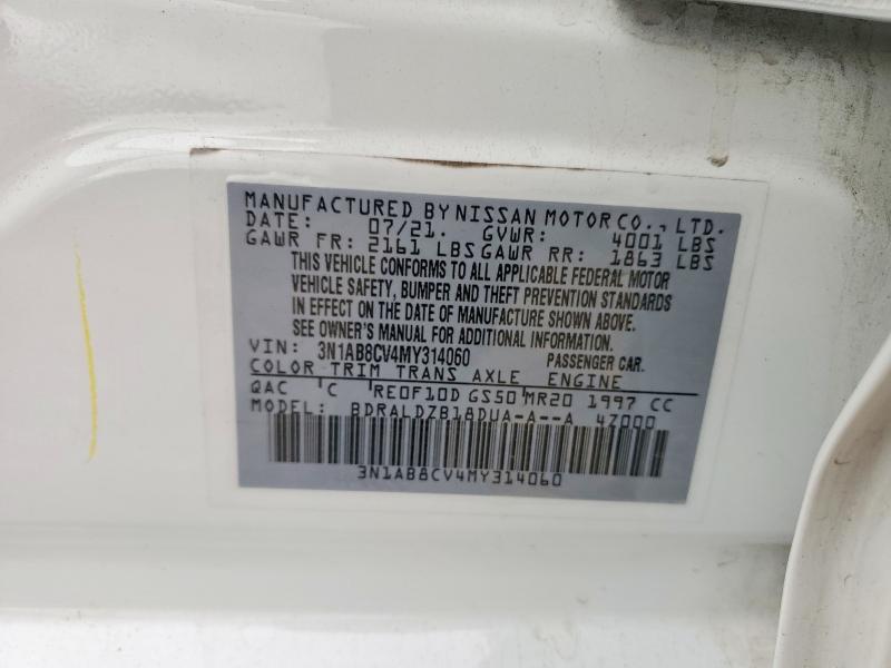 2021 Nissan Sentra მანქანა იყიდება აუქციონზე, vin: 3N1AB8CV4MY314060, აუქციონის ნომერი: 53662386