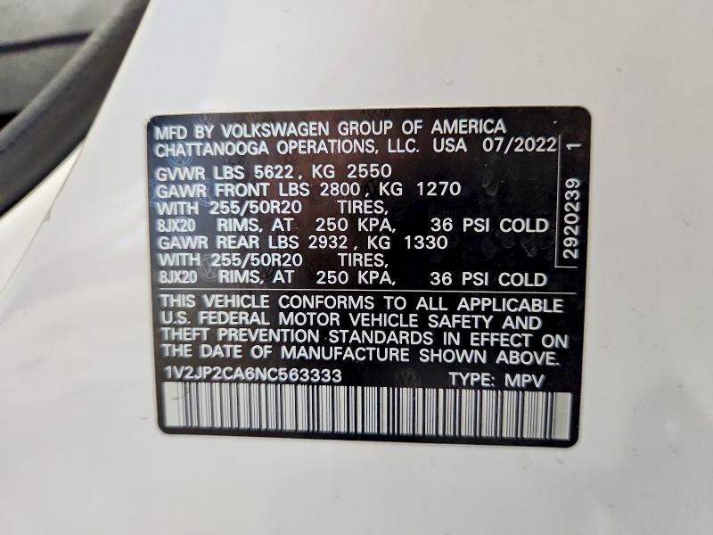 Продажа на аукционе авто 2022 Volkswagen Atlas, vin: 1V2JP2CA6NC563333, номер лота: 53971946