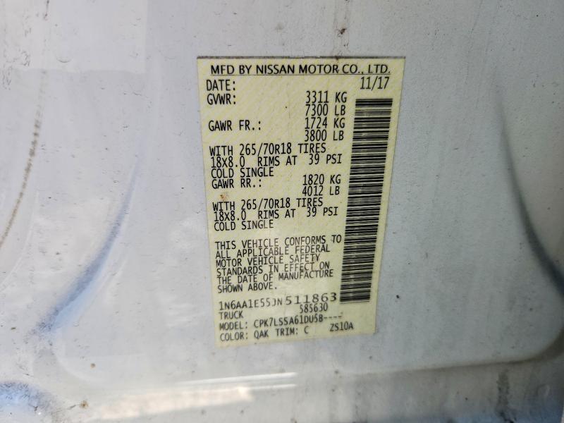 Aukcja sprzedaży 2018 Nissan Titan, vin: 1N6AA1E55JN511863, numer aukcji: 53561016