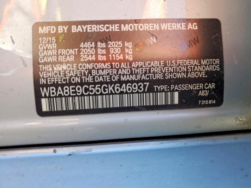 55455516 :رقم المزاد ، WBA8E9C55GK646937 vin ، 2016 Bmw 328 مزاد بيع