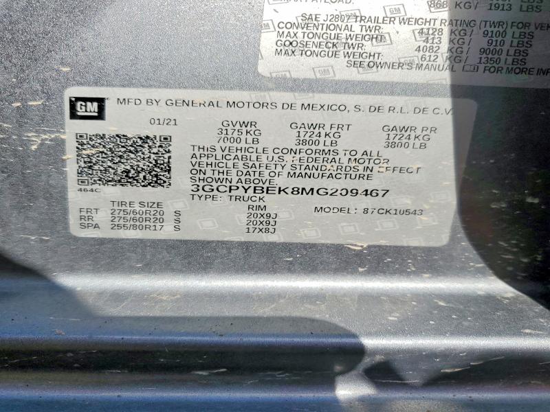Продаж на аукціоні авто 2021 Chevrolet Silverado, vin: 3GCPYBEK8MG209467, номер лоту: 54304936