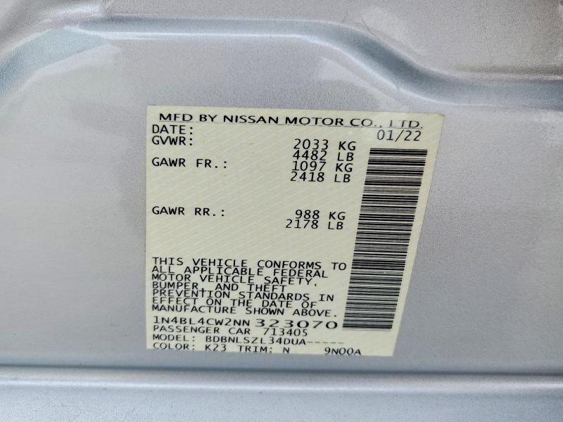 Aukcja sprzedaży 2022 Nissan Altima, vin: 1N4BL4CW2NN323070, numer aukcji: 53321546