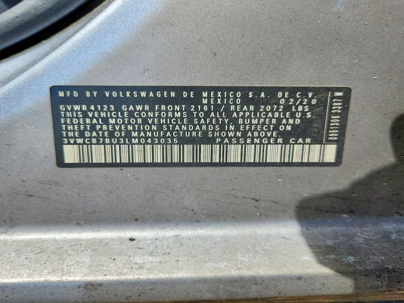54630056 :رقم المزاد ، 3VWCB7BU3LM043035 vin ، 2020 Volkswagen Jetta مزاد بيع