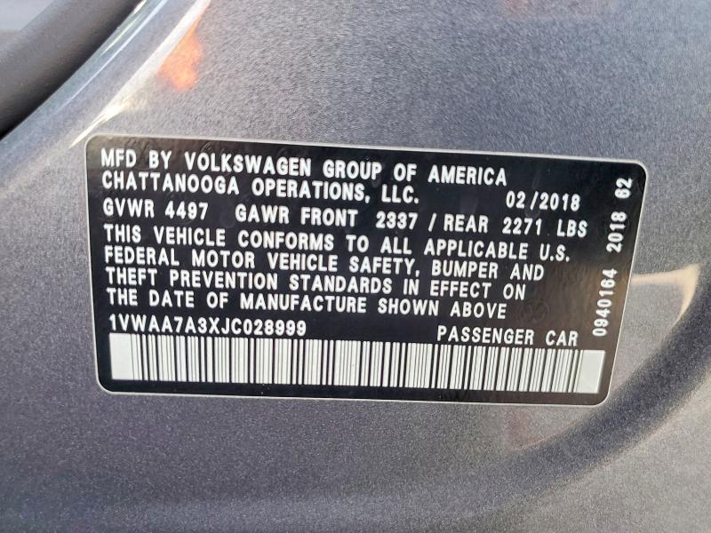 Продаж на аукціоні авто 2018 Volkswagen Passat, vin: 1VWAA7A3XJC028999, номер лоту: 54730096