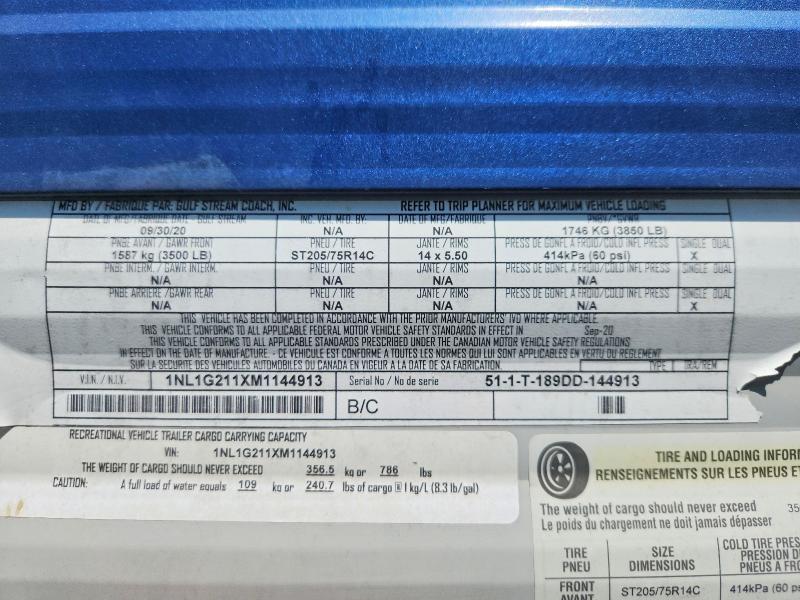 Продаж на аукціоні авто 2021 Gulf Stream Ameri-lite, vin: 1NL1G211XM1144913, номер лоту: 54838966