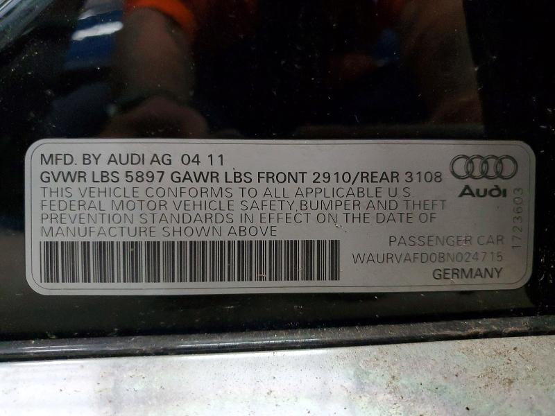 54393216 :رقم المزاد ، WAURVAFD0BN024715 vin ، 2011 Audi A8 مزاد بيع