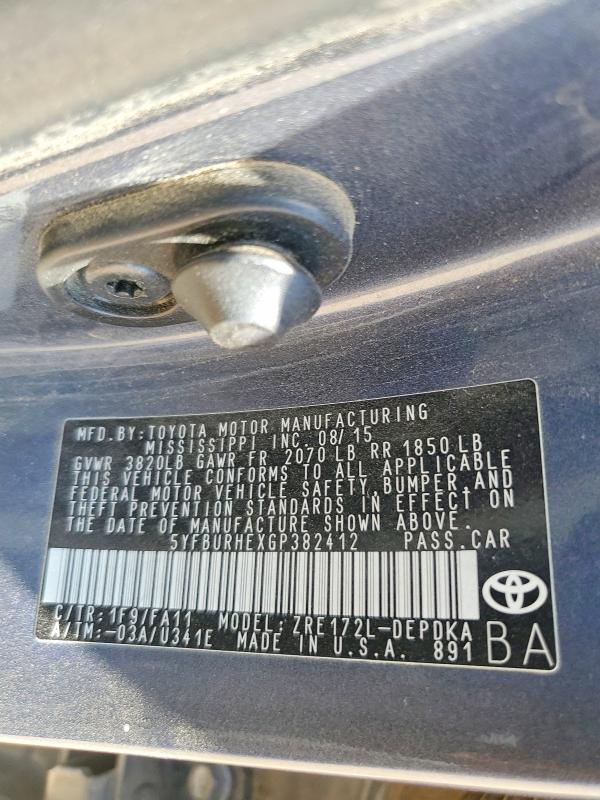 Aukcja sprzedaży 2016 Toyota Corolla, vin: 5YFBURHEXGP382412, numer aukcji: 52592036