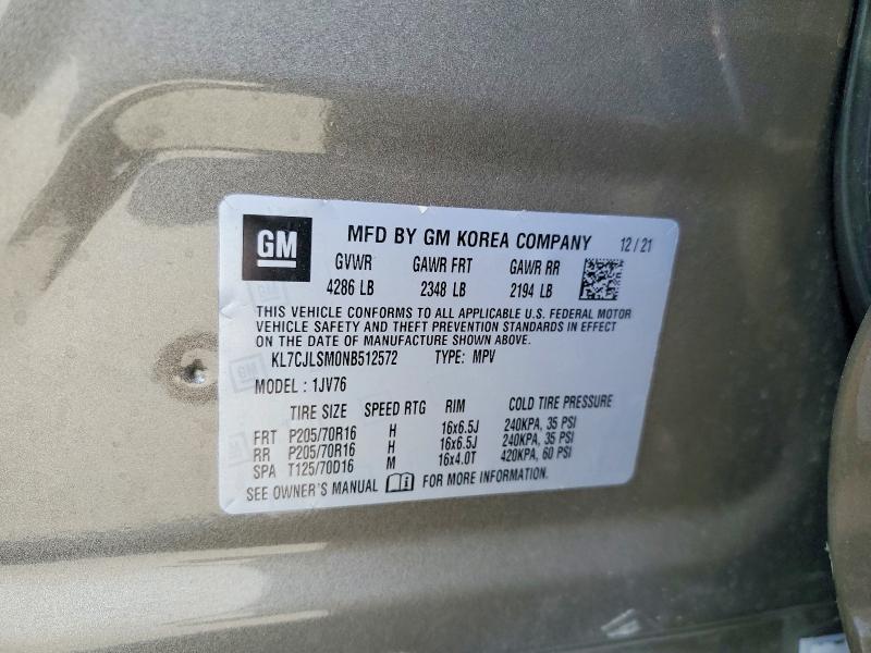 2022 Chevrolet Trax მანქანა იყიდება აუქციონზე, vin: KL7CJLSM0NB512572, აუქციონის ნომერი: 55214916