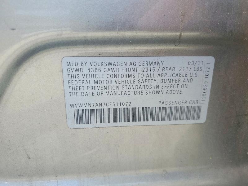 Продаж на аукціоні авто 2012 Volkswagen Cc, vin: WVWMN7AN7CE511072, номер лоту: 52685736