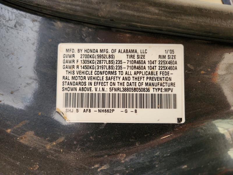 2005 Honda Odyssey მანქანა იყიდება აუქციონზე, vin: 5FNRL38805B050836, აუქციონის ნომერი: 54099466