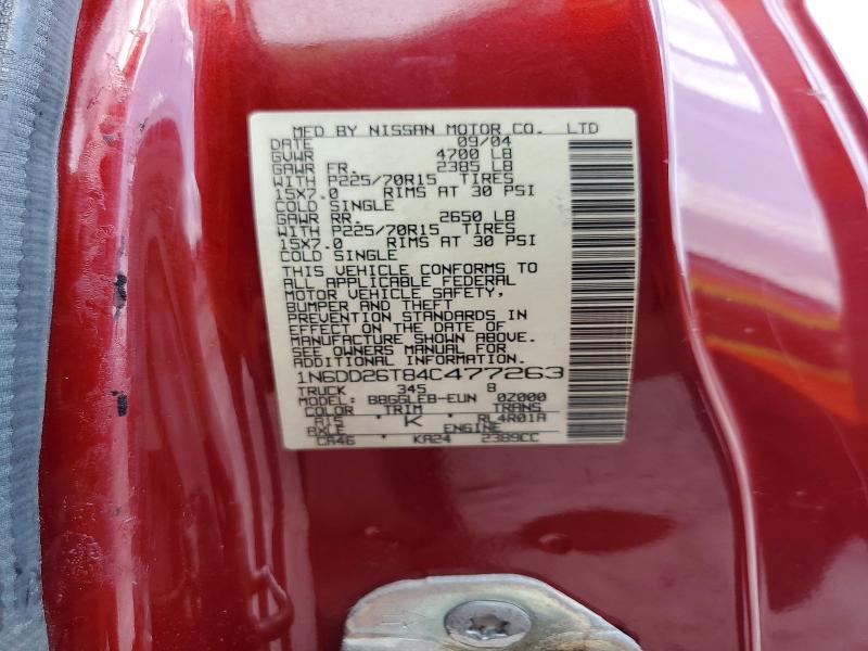 2004 Nissan Frontier მანქანა იყიდება აუქციონზე, vin: 1N6DD26T84C477263, აუქციონის ნომერი: 55214186