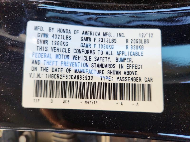 Продаж на аукціоні авто 2013 Honda Accord, vin: 1HGCR2F53DA083930, номер лоту: 53126026