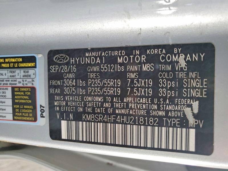 52491476 :رقم المزاد ، KM8SR4HF4HU218182 vin ، 2017 Hyundai Santa Fe مزاد بيع