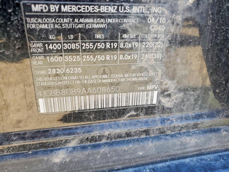 Продажа на аукционе авто 2010 Mercedes-benz Ml, vin: 4JGBB8GB9AA608650, номер лота: 53408906