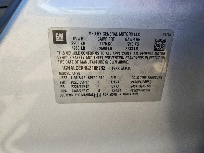 Продаж на аукціоні авто 2016 Chevrolet Equinox, vin: 1GNALCEK8GZ106782, номер лоту: 53427586