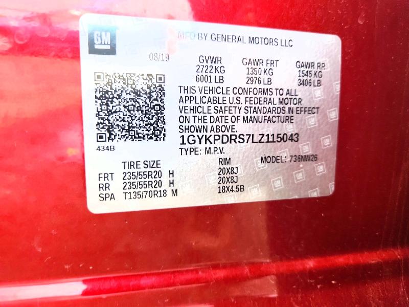 2020 Cadillac Xt6 მანქანა იყიდება აუქციონზე, vin: 1GYKPDRS7LZ115043, აუქციონის ნომერი: 55052226