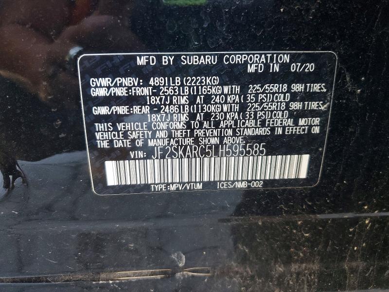 Aukcja sprzedaży 2020 Subaru Forester, vin: JF2SKARC5LH595585, numer aukcji: 53319656