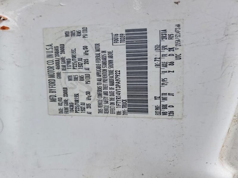 2003 Ford Ranger მანქანა იყიდება აუქციონზე, vin: 1FTYR14V13PA97922, აუქციონის ნომერი: 51720666