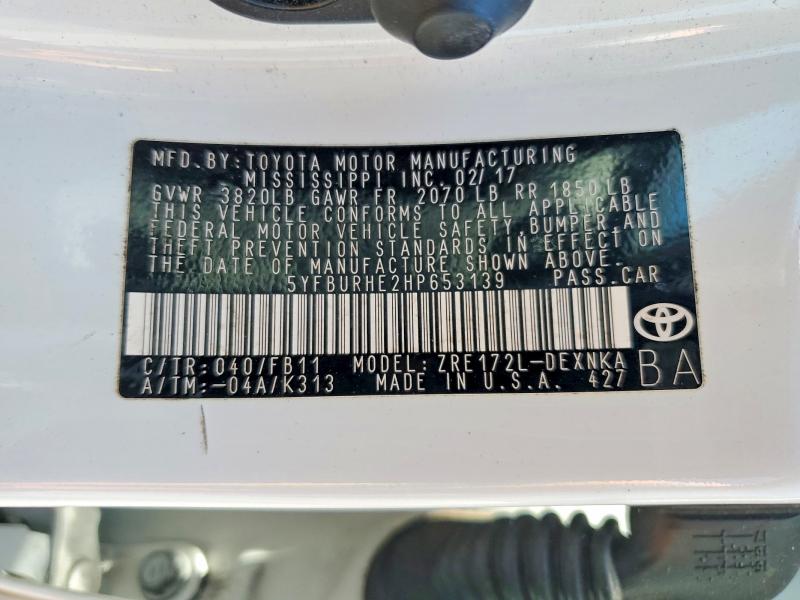 Продаж на аукціоні авто 2017 Toyota Corolla, vin: 5YFBURHE2HP653139, номер лоту: 54264506