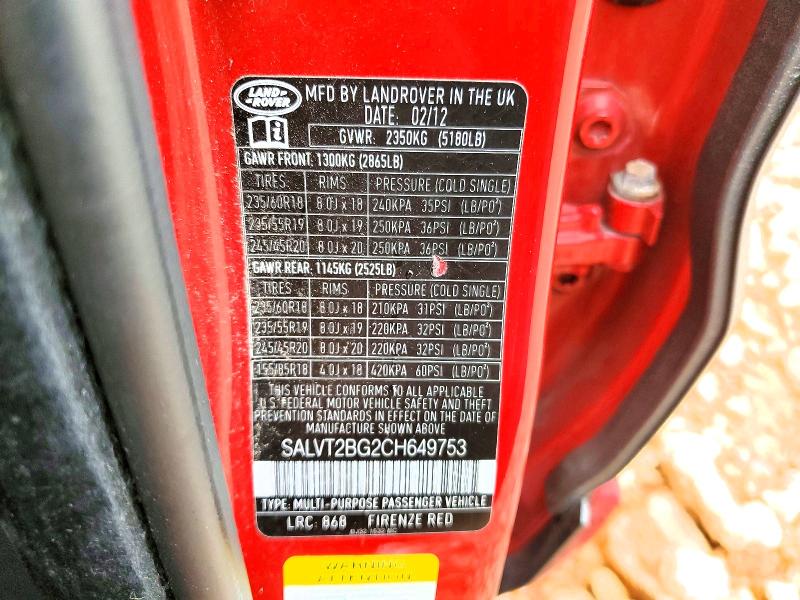 Продаж на аукціоні авто 2012 Land Rover Range Rover Evoque, vin: SALVT2BG2CH649753, номер лоту: 54522066