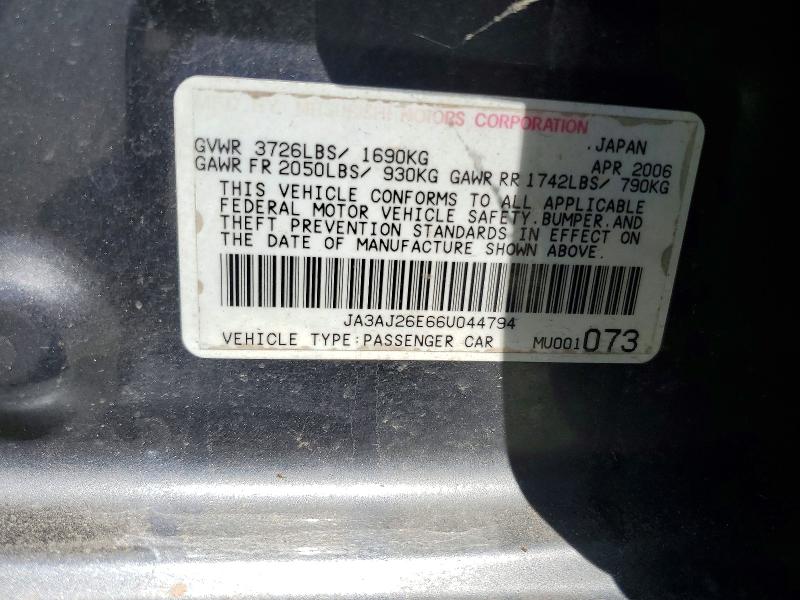 53196326 :رقم المزاد ، JA3AJ26E66U044794 vin ، 2006 Mitsubishi Lancer مزاد بيع