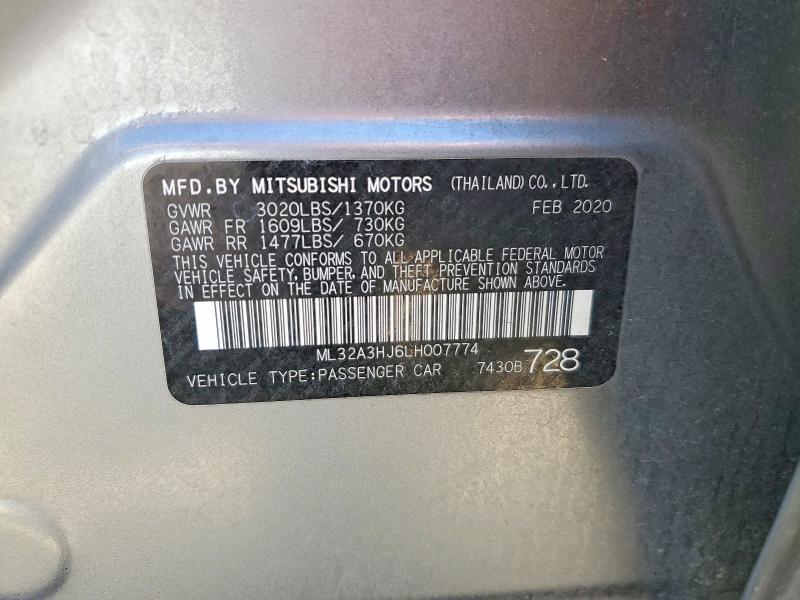 Aukcja sprzedaży 2020 Mitsubishi Mirage, vin: ML32A3HJ6LH007774, numer aukcji: 52687376