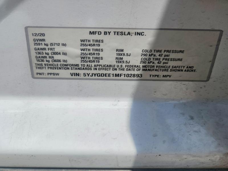 2021 Tesla Model Y Awd მანქანა იყიდება აუქციონზე, vin: 5YJYGDEE1MF102893, აუქციონის ნომერი: 55235836