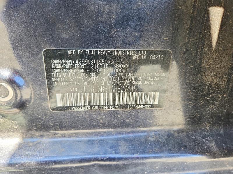 Продажа на аукционе авто 2010 Subaru Impreza, vin: JF1GH6B61AH827445, номер лота: 54281376
