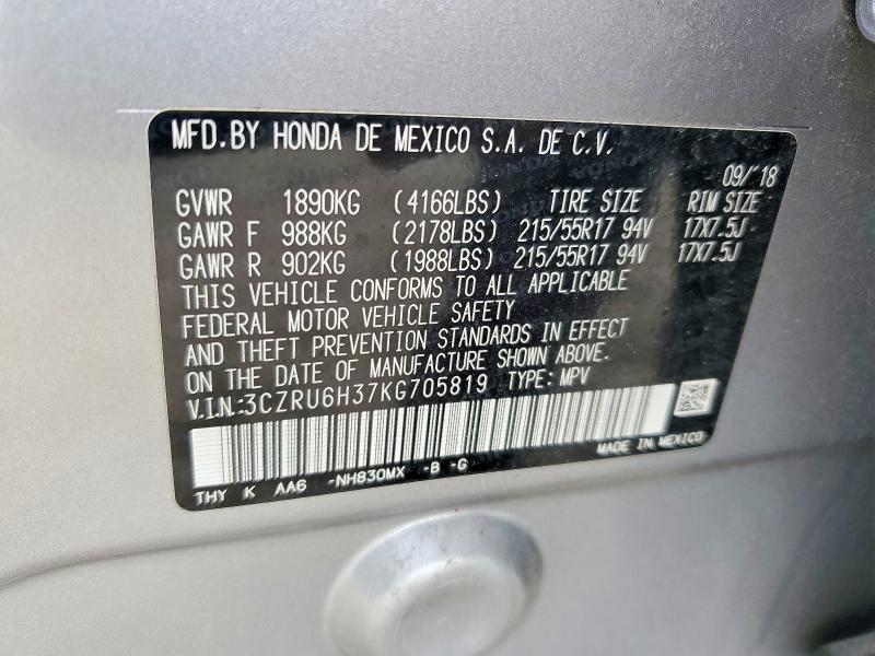 Aukcja sprzedaży 2019 Honda Hr-v, vin: 3CZRU6H37KG705819, numer aukcji: 52926906