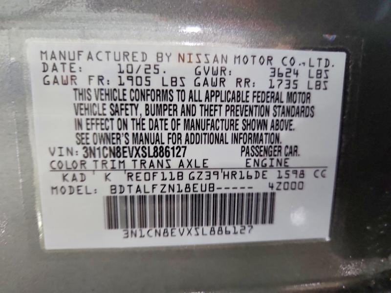 Продаж на аукціоні авто 2025 Nissan Versa, vin: 3N1CN8EVXSL886127, номер лоту: 53964336