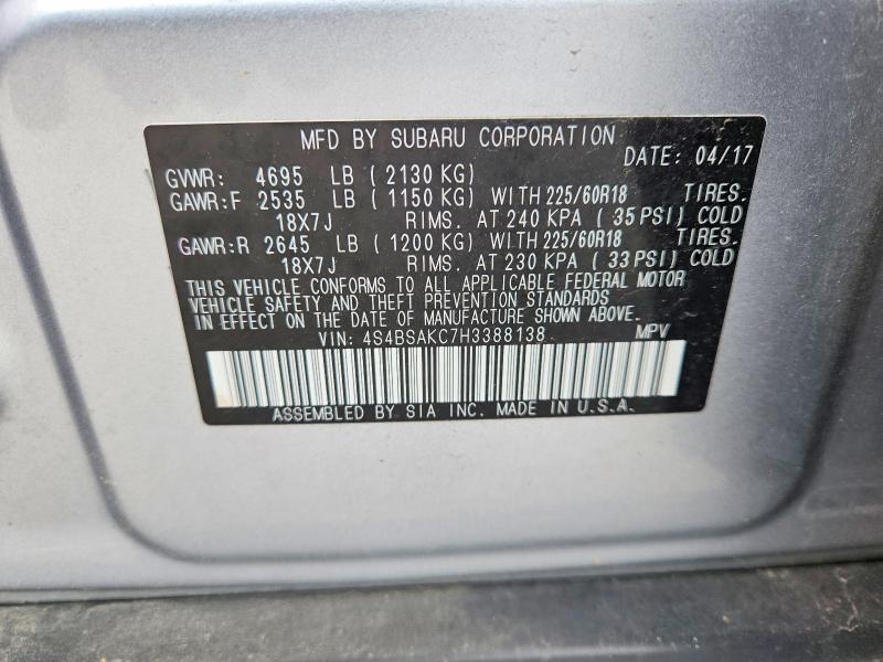Aukcja sprzedaży 2017 Subaru Outback, vin: 4S4BSAKC7H3388138, numer aukcji: 52606916