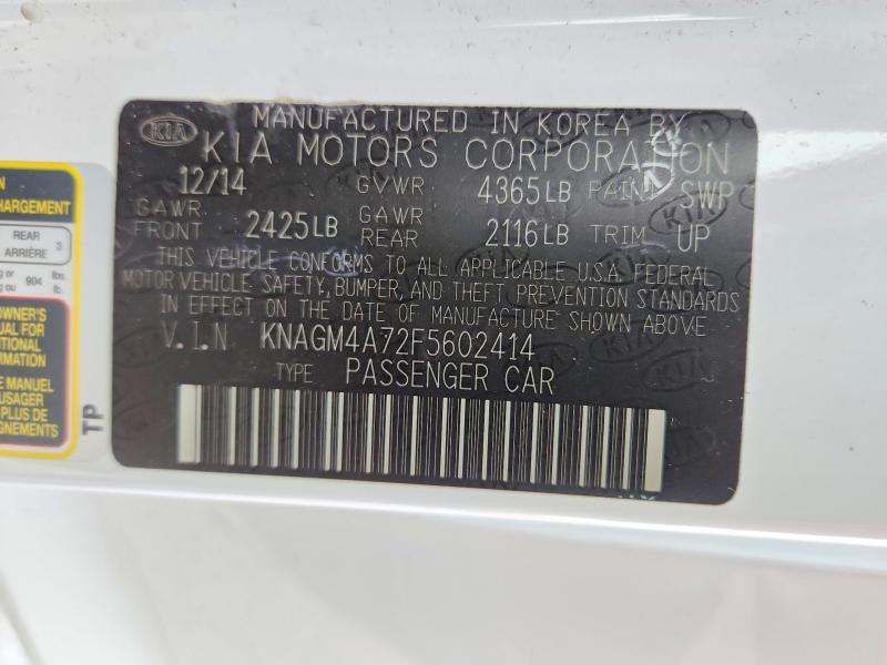 54784286 :رقم المزاد ، KNAGM4A72F5602414 vin ، 2015 Kia Optima مزاد بيع