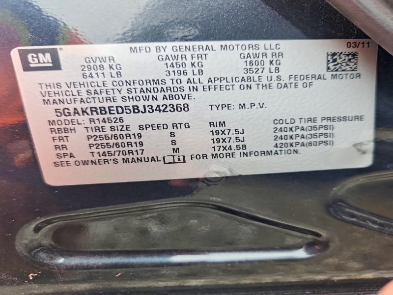 Aukcja sprzedaży 2011 Buick Enclave, vin: 5GAKRBED5BJ342368, numer aukcji: 54543226
