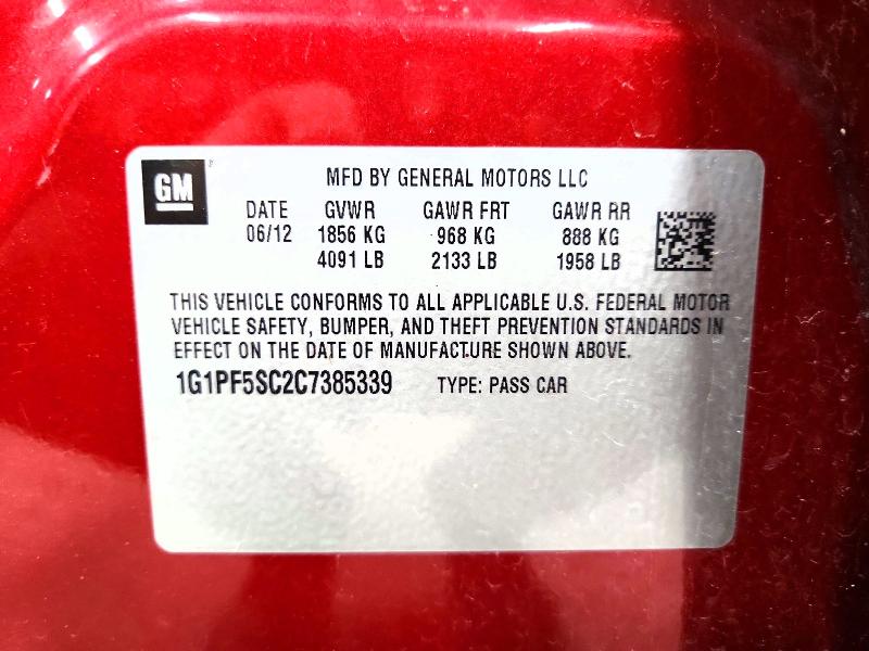 Продаж на аукціоні авто 2012 Chevrolet Cruze, vin: 1G1PF5SC2C7385339, номер лоту: 54046246