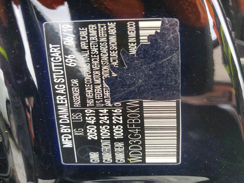 54585406 :رقم المزاد ، WDD3G4FB0KW026905 vin ، 2019 Mercedes-benz A مزاد بيع