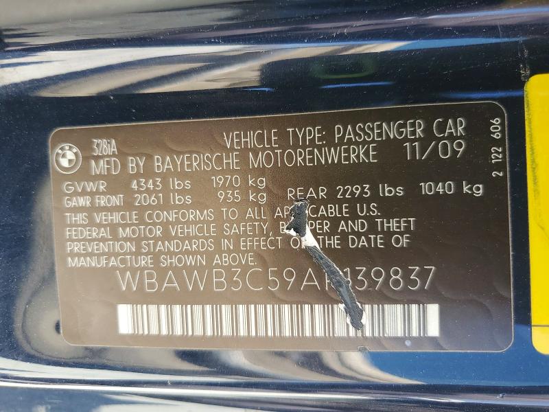 Aukcja sprzedaży 2010 Bmw 328, vin: WBAWB3C59AP139837, numer aukcji: 53255076