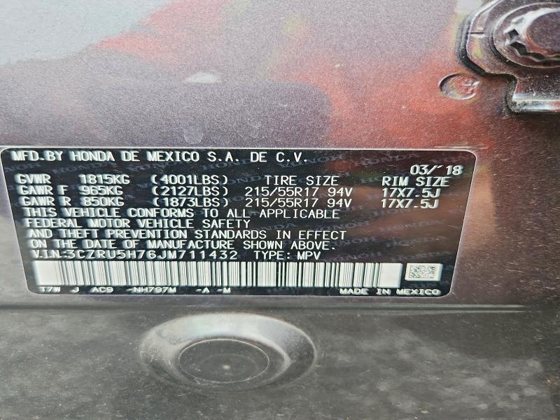 54690596 :رقم المزاد ، 3CZRU5H76JM711432 vin ، 2018 Honda Hr-v مزاد بيع