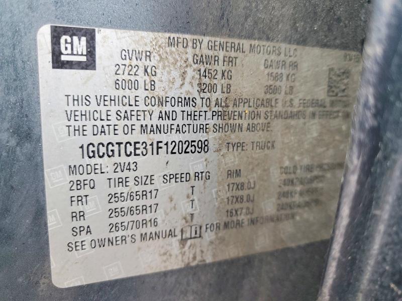 53451536 :رقم المزاد ، 1GCGTCE31F1202598 vin ، 2015 Chevrolet Colorado مزاد بيع