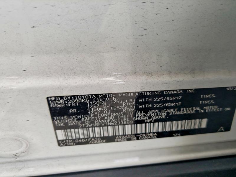 Aukcja sprzedaży 2022 Toyota Rav4, vin: 2T3W1RFV1NW233869, numer aukcji: 52247426
