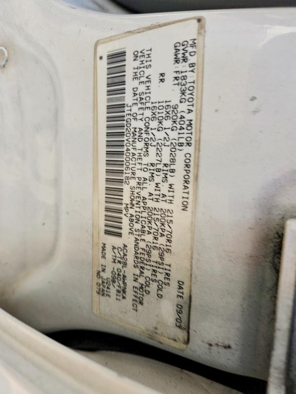 Продаж на аукціоні авто 2004 Toyota Rav4, vin: JTEGD20V040006182, номер лоту: 54685386