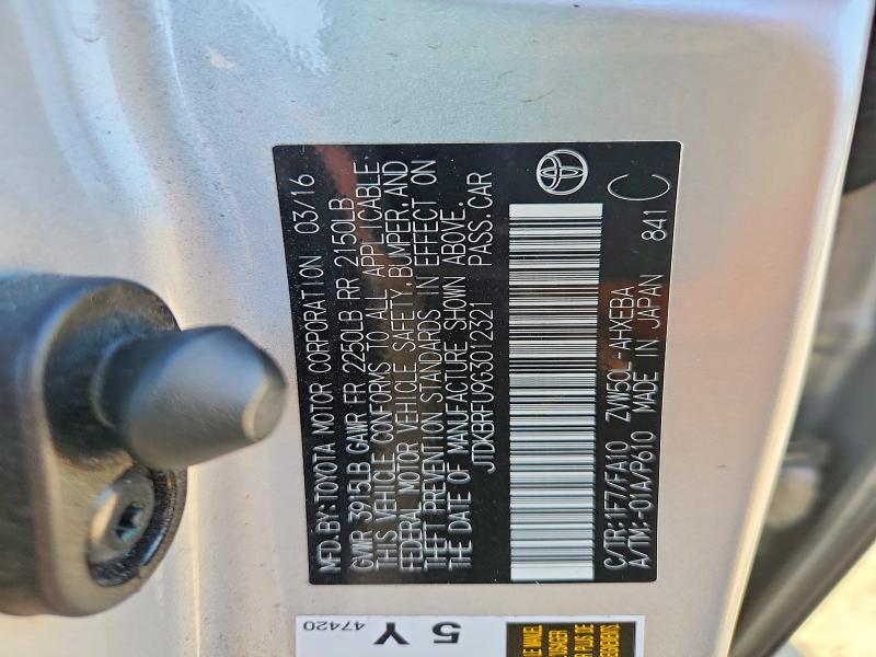 53992916 :رقم المزاد ، JTDKBRFU9G3012321 vin ، 2016 Toyota Prius مزاد بيع