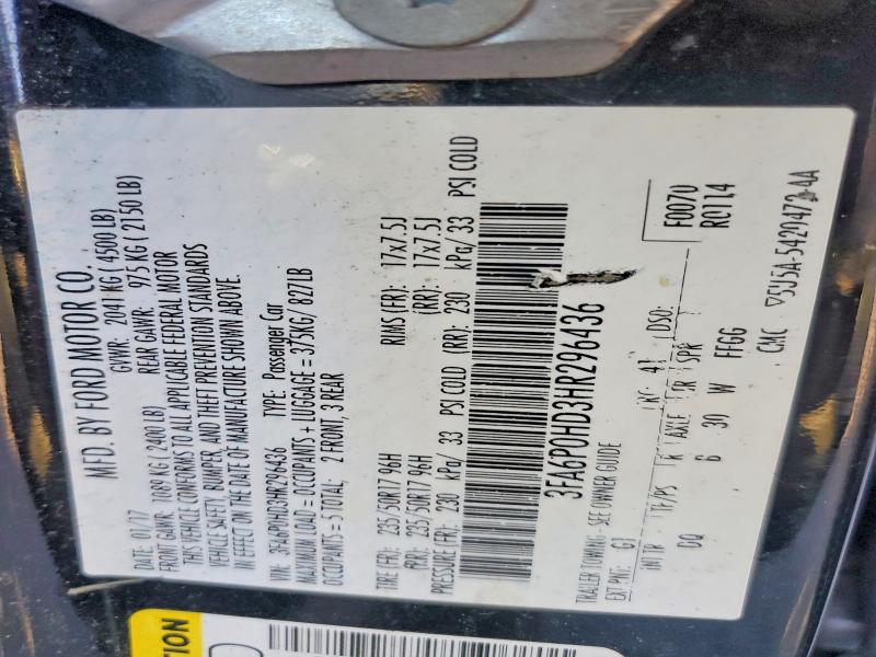 Продаж на аукціоні авто 2017 Ford Fusion, vin: 3FA6P0HD3HR296436, номер лоту: 52161326