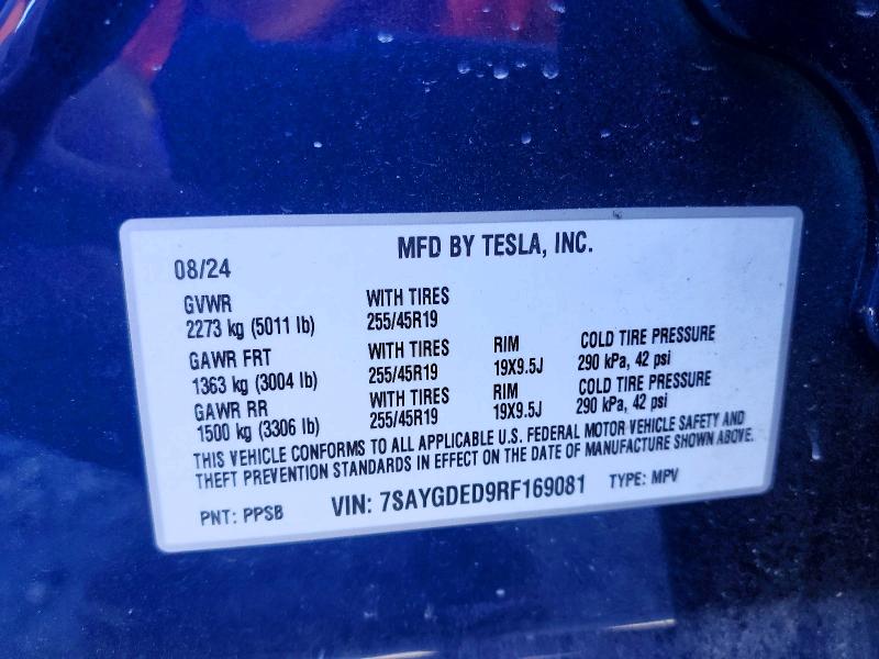 Продажа на аукционе авто 2024 Tesla Model Y, vin: 7SAYGDED9RF169081, номер лота: 54264436