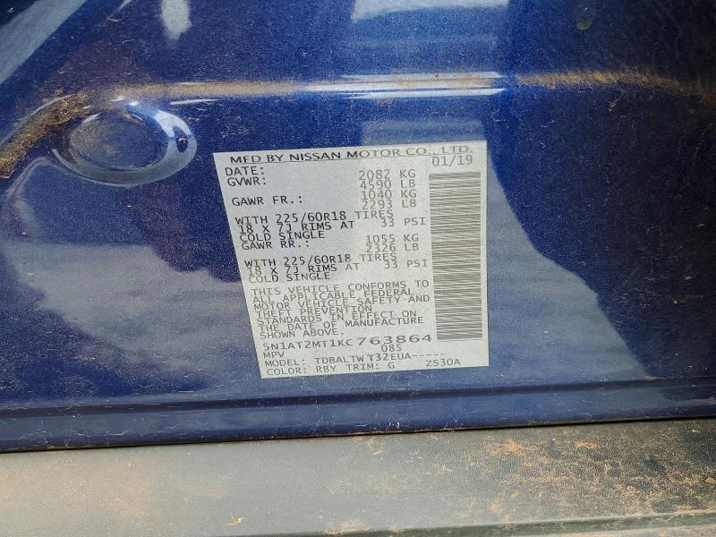 53982626 :رقم المزاد ، 5N1AT2MT1KC763864 vin ، 2019 Nissan Rogue مزاد بيع