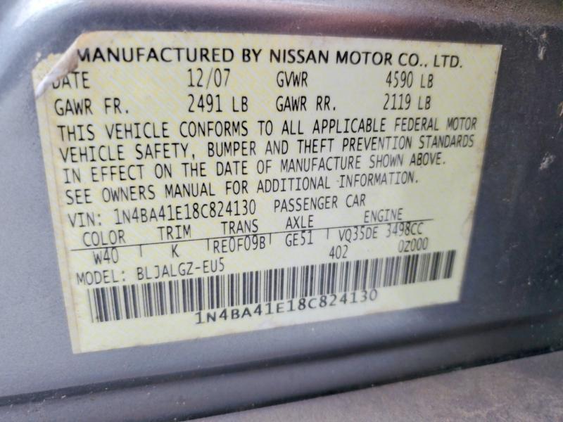 Продаж на аукціоні авто 2008 Nissan Maxima, vin: 1N4BA41E18C824130, номер лоту: 53276756
