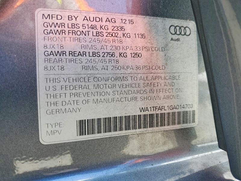 2016 Audi A4 Allroad მანქანა იყიდება აუქციონზე, vin: WA1TFAFL1GA014703, აუქციონის ნომერი: 55358246