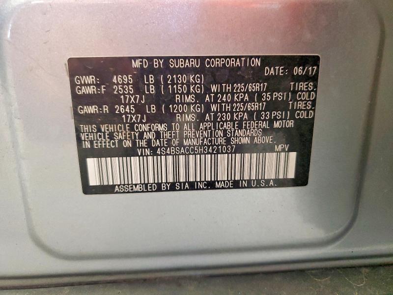 Продажа на аукционе авто 2017 Subaru Outback, vin: 4S4BSACC5H3421037, номер лота: 54965546