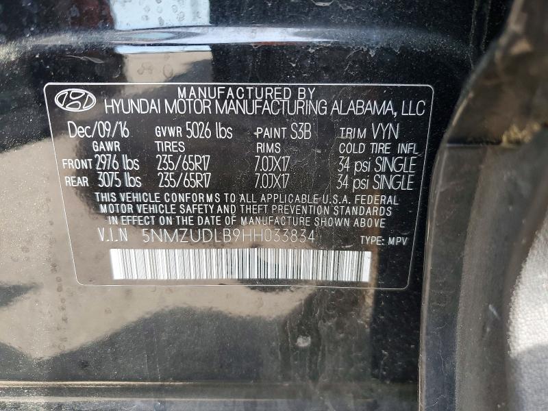 52723236 :رقم المزاد ، 5NMZUDLB9HH033834 vin ، 2017 Hyundai Santa Fe Sport مزاد بيع