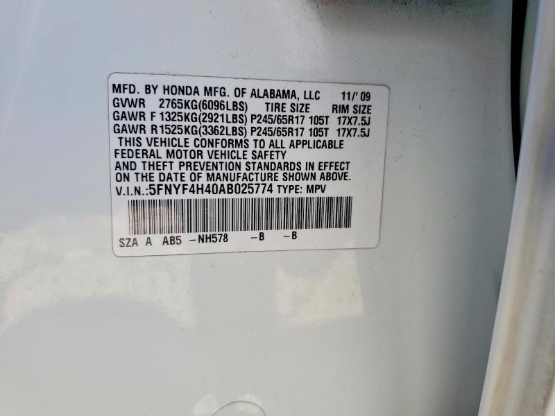 Продажа на аукционе авто 2010 Honda Pilot, vin: 5FNYF4H40AB025774, номер лота: 53605066
