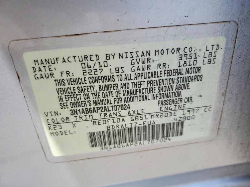 Aukcja sprzedaży 2010 Nissan Sentra, vin: 3N1AB6AP2AL707024, numer aukcji: 55056666